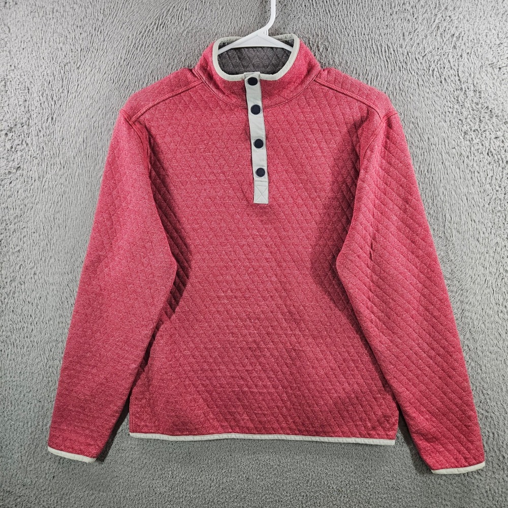 Southern Tide Womens Red Quilted Snap Mock Neck Pullover Sweater Small